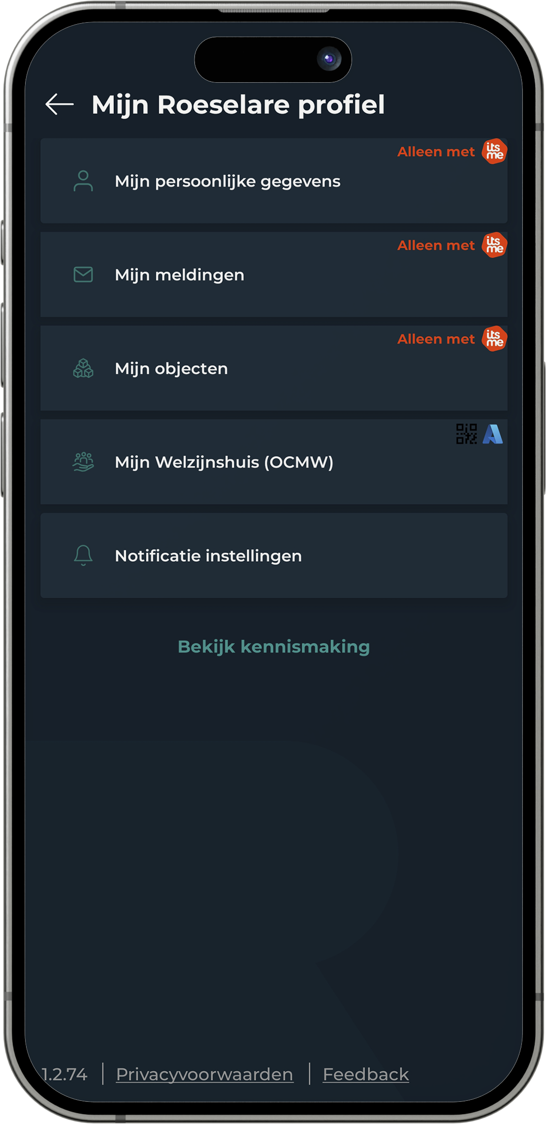 Mijn Roeselare profiel in donkere modus